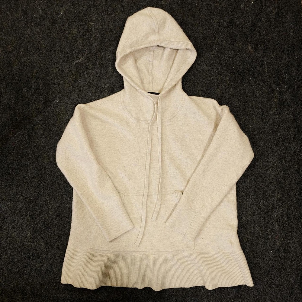 Banana Republic Merino Wool Cashmere Blend Hoodie Sweater Cream Grey Womens M